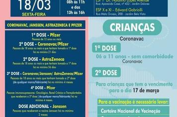 VACINAÇÃO INFANTIL DE 06 A 11 ANOS SEM COMORBIDADE E VACINAÇÃO 1ª, 2ª, 3ª, 4ª E DOSE ADICIONAL DE CORONAVAC, ASTRAZENECA E JANSSEN