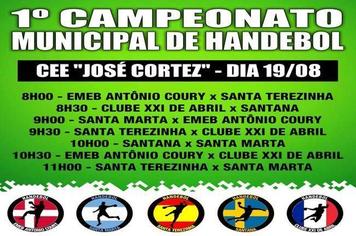 SÁBADO (19) SERÁ REALIZADO O 1º CAMPEONATO MUNICIPAL DE HANDEBOL