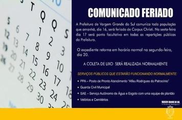 COMUNICADO FERIADO PREFEITURA E POUPATEMPO