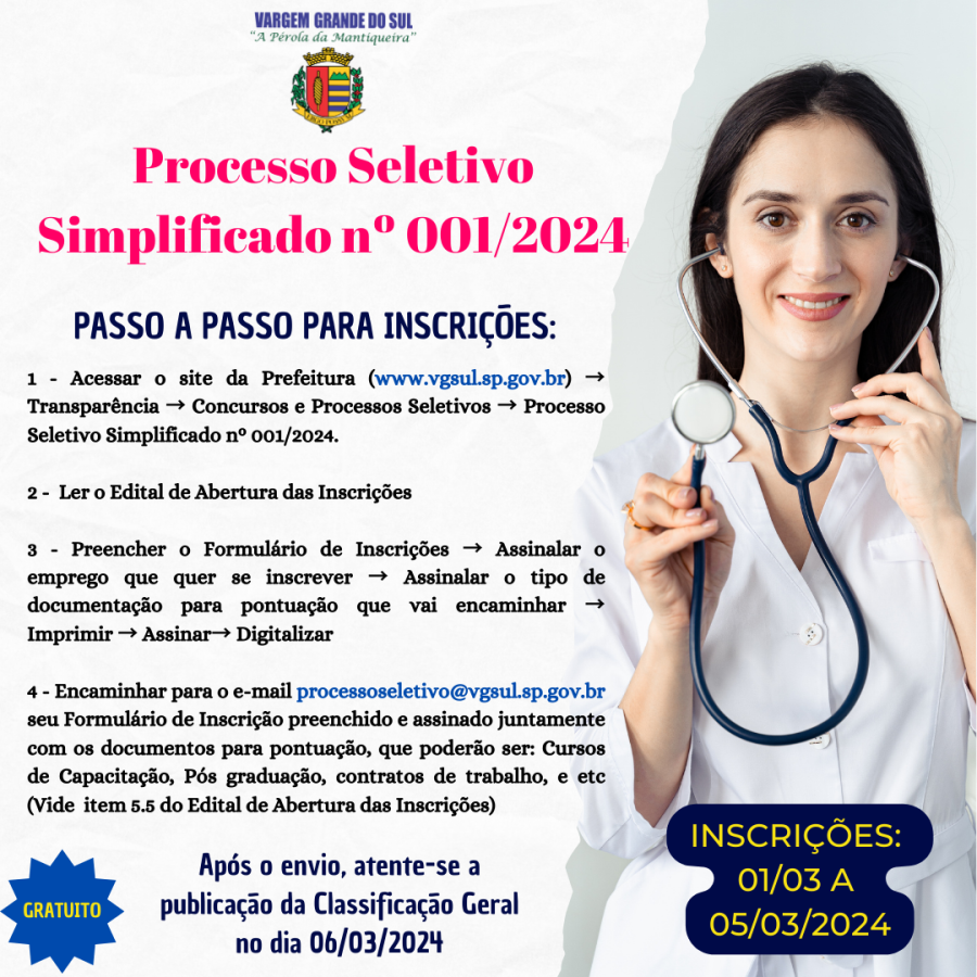 PASSO A PASSO PARA INSCRIÇÃO DO PROCESSO SELETIVO SIMPLIFICADO Nº001/2024