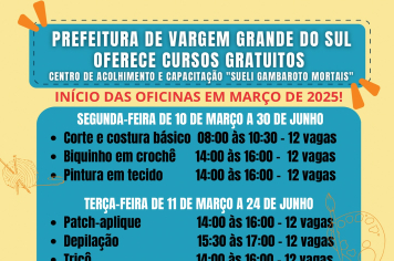 CURSOS GRATUITOS NO CENTRO DE CAPACITAÇÃO “SUELI GAMBAROTO MORTAIS”