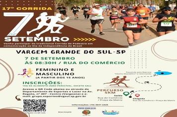 DIA 07 DE SETEMBRO SERÁ REALIZADA A 17ª CORRIDA PEDESTRE DE VARGEM GRANDE DO SUL