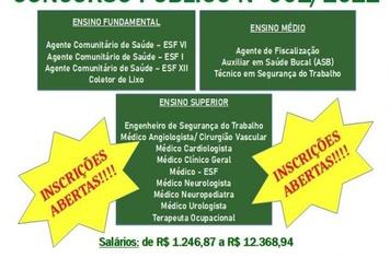 NESTA SEGUNDA-FEIRA INICIA O PRAZO PARA INSCRIÇÕES DO CONCURSO PÚBLICO Nº 001/2022