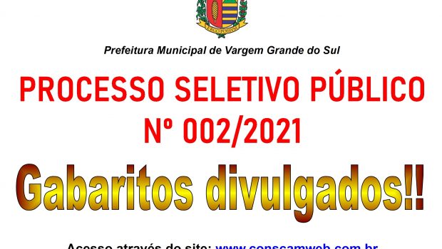 OS GABARITOS DO PROCESSO SELETIVO Nº 002/2021 FORAM DIVULGADOS