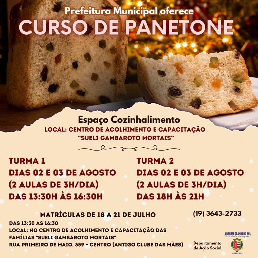 INSCRIÇÕES PARA CURSO GRATUITO DE PANETONE NO COZINHALIMENTO