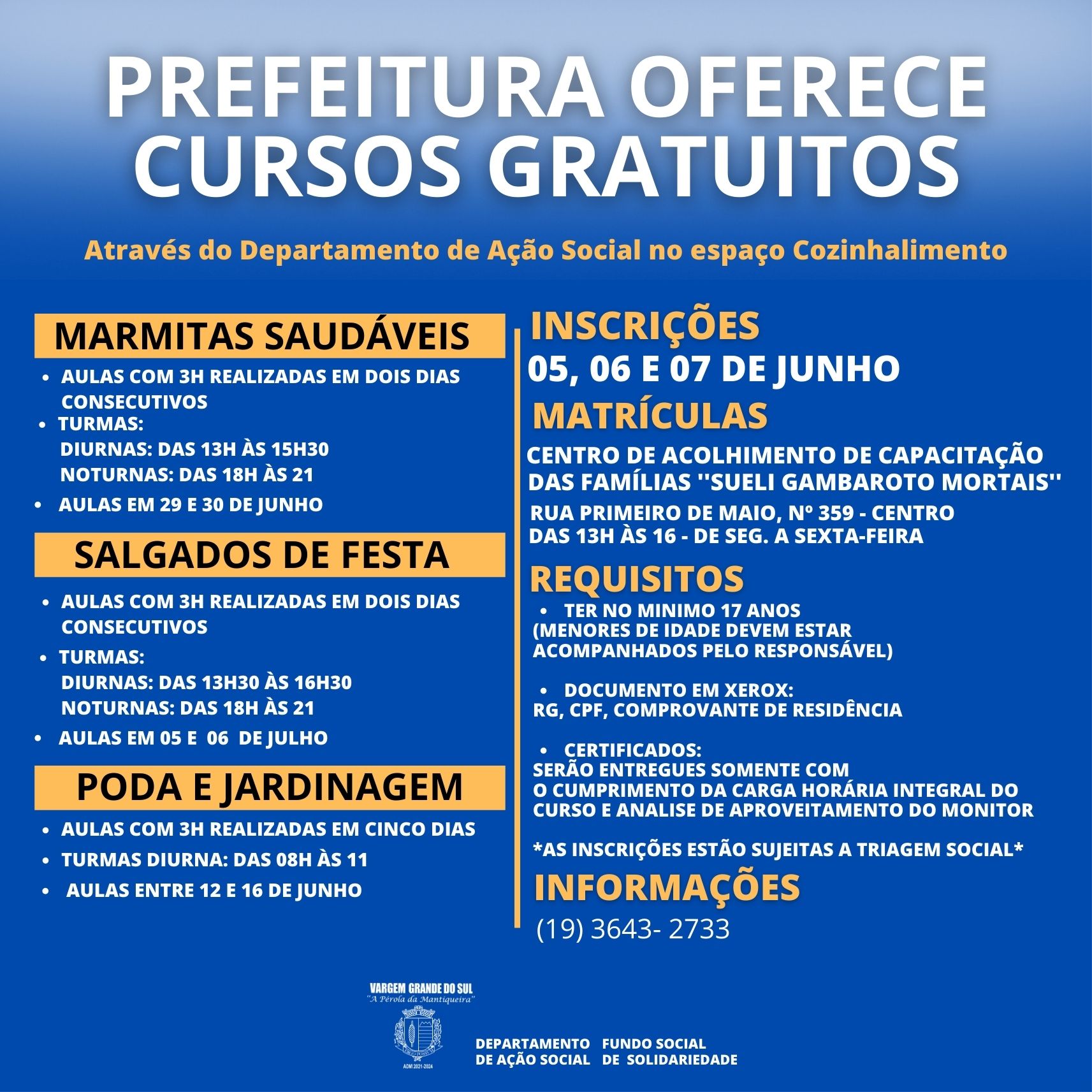 CURSOS GRATUITOS - AÇÃO SOCIAL