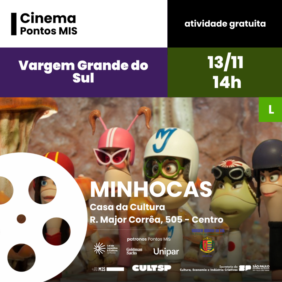 SEGUNDA-FEIRA (13) TEM SESSÃO DE CINEMA GRATUITA NA CASA DA CULTURA COM O FILME “MINHOCAS”