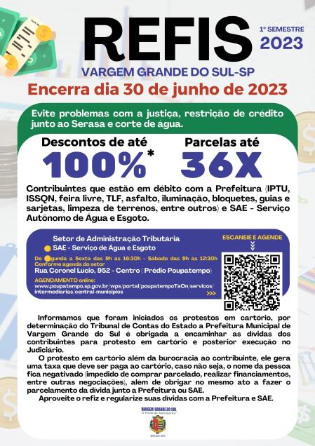 REFIS 1º SEMESTRE DE 2023 ENCERRA DIA 30 DE JUNHO