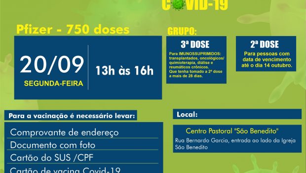 VACINAÇÃO DE 2ª e 3ª DOSE PFIZER contra a COVID-19