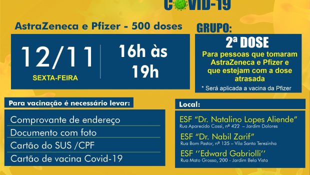 VACINAÇÃO DE 2ª DOSE ASTRAZENECA E PFIZER
