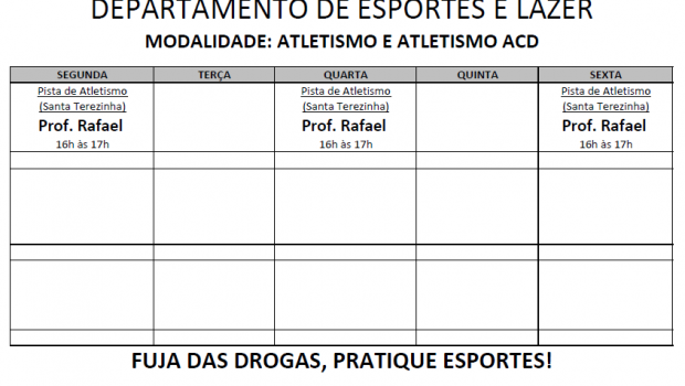 Novos horários das atividades das escolinhas