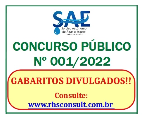 OS GABARITOS DO CONCURSO PÚBLICO Nº 001/2022 DO SAE JÁ ESTÃO DISPONÍVEIS