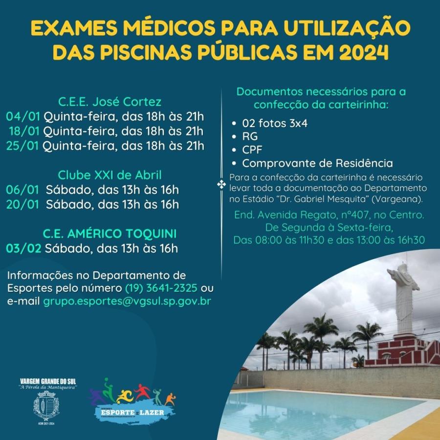 EXAMES MÉDICOS PARA UTILIZAÇÃO DAS PISCINAS PÚBLICAS