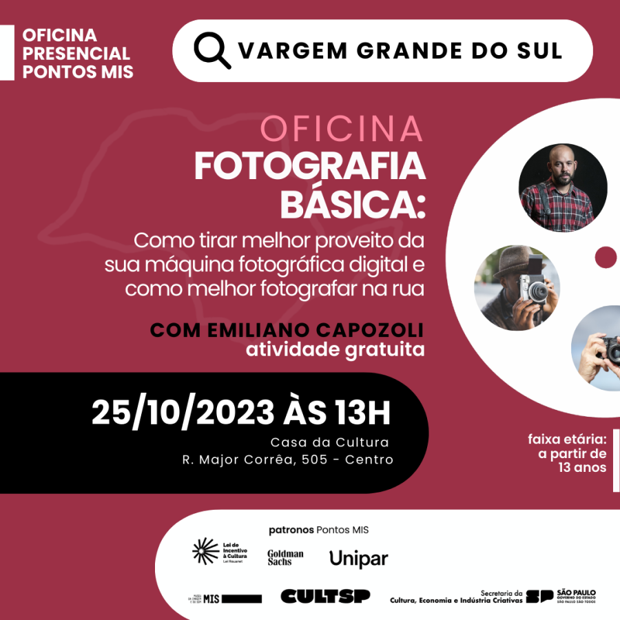 OFICINA DE FOTOGRAFIA BÁSICA SERÁ REALIZADA GRATUITAMENTE NA CASA DA CULTURA
