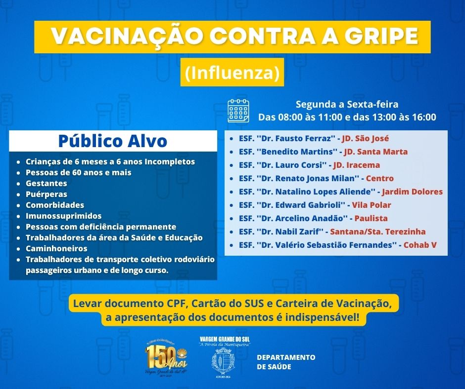 UNIDADES DE SAÚDE ESTÃO REALIZANDO VACINAÇÃO CONTRA A GRIPE