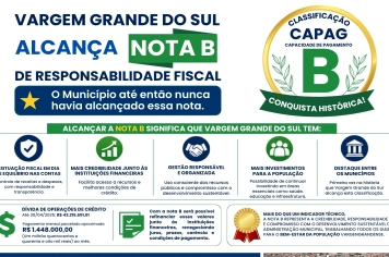 VARGEM GRANDE DO SUL ALCANÇA NOTA B DE RESPONSABILIDADE FISCAL