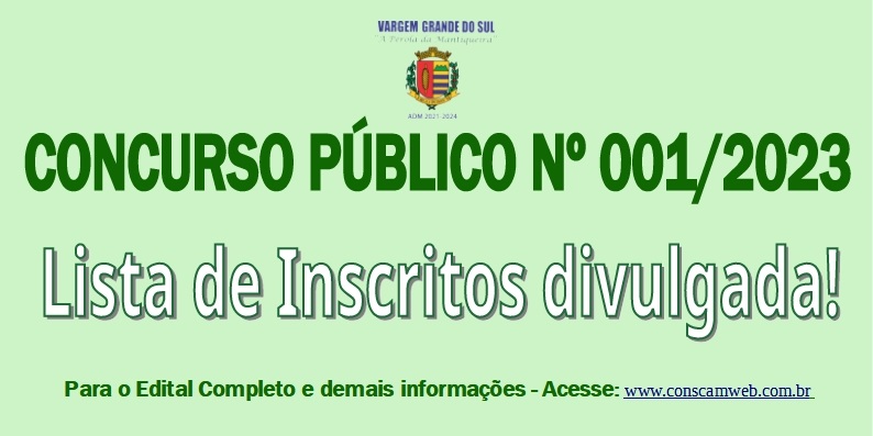 A LISTA DE INSCRITOS NO CONCURSO PÚBLICO Nº 001/2023 DA PREFEITURA FOI DIVULGADA