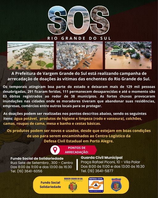 PREFEITURA INICIA CAMPANHA EM PROL DO ESTADO DO RIO GRANDE DO SUL