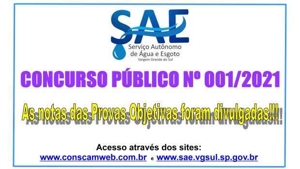 AS NOTAS DAS PROVAS OBJETIVAS DO CONCURSO PÚBLICO DO SAE FORAM DIVULGADAS
