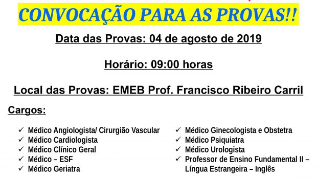 O LOCAL DAS PROVAS DO CONCURSO PÚBLICO Nº 002/2019 FOI DIVULGADO