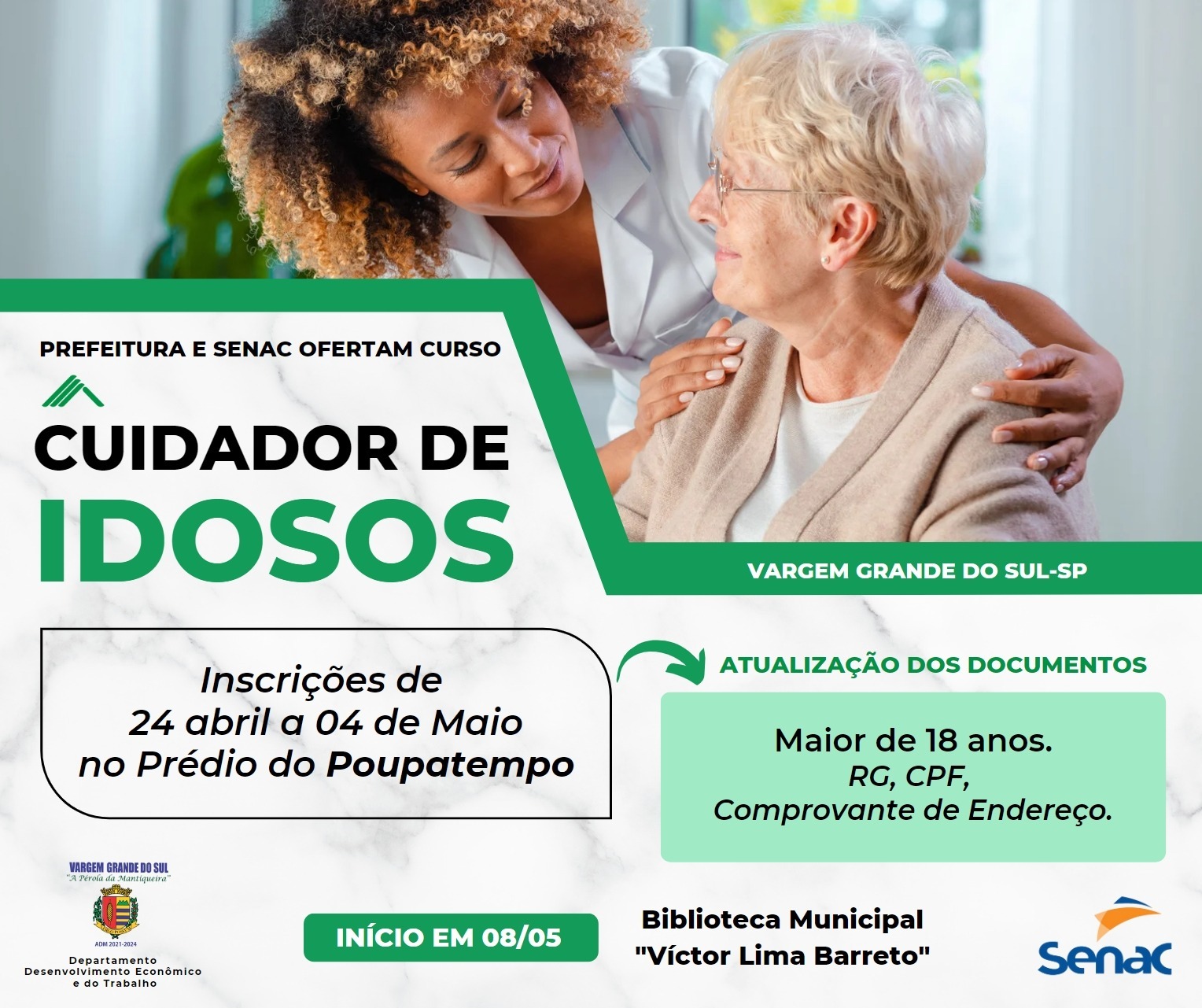 PRORROGADO O PRAZO PARA INSCRIÇÕES NO CURSO GRATUITO PARA CUIDADOR DE IDOSOS
