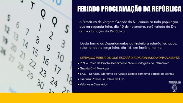FERIADO PROCLAMAÇÃO DA REPÚBLICA