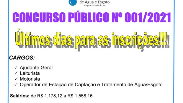 ÚLTIMOS DIAS PARA AS INSCRIÇÕES NO CONCURSO PÚBLICO DO SAE