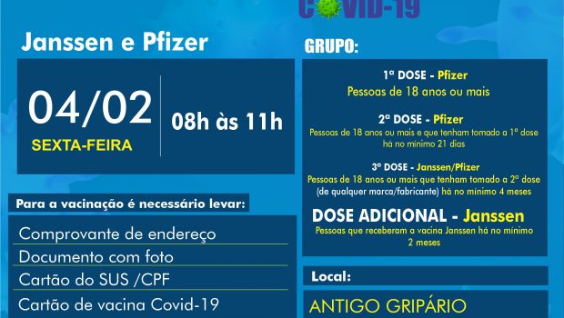 VACINAÇÃO 1ª, 2ª, 3ª E DOSE ADICIONAL DE JANSSEN E PFIZER