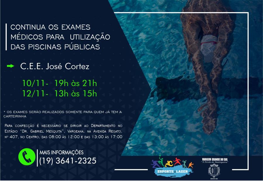 EXAMES MÉDICOS PARA UTILIZAÇÃO DAS PISCINAS PÚBLICAS CONTINUAM