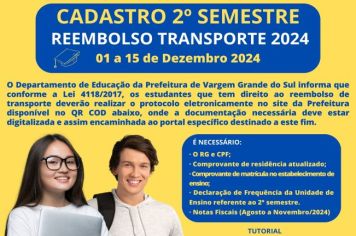 Cadastro e entrega de recibos do Reembolso Online Transporte Escolar 2024