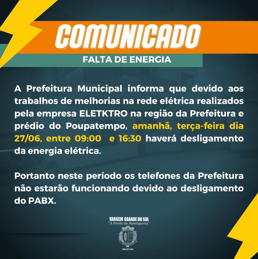 COMUNICADO DE FALTA DE ENERGIA