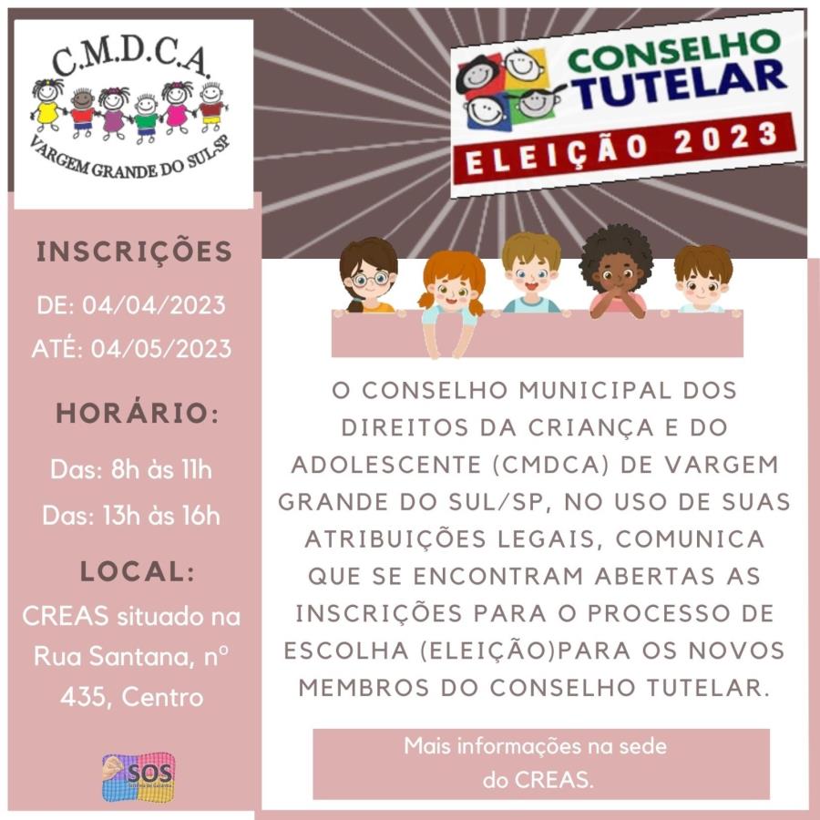 CONTINUAM ABERTAS AS INSCRIÇÕES PARA ELEIÇÃO DO CONSELHO TUTELAR