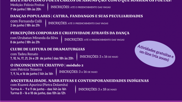 OFICINAS CULTURAIS GRATUITAS PELO DEPARTAMENTO DE CULTURA