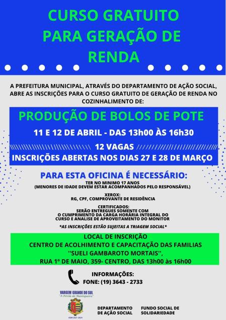 AÇÃO SOCIAL ABRE INSCRIÇÃO PARA OS CURSOS DE BOLO DE POTE