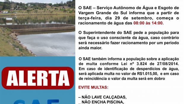 A PARTIR DE TERÇA-FEIRA (29) COMEÇA RACIONAMENTO DE ÁGUA