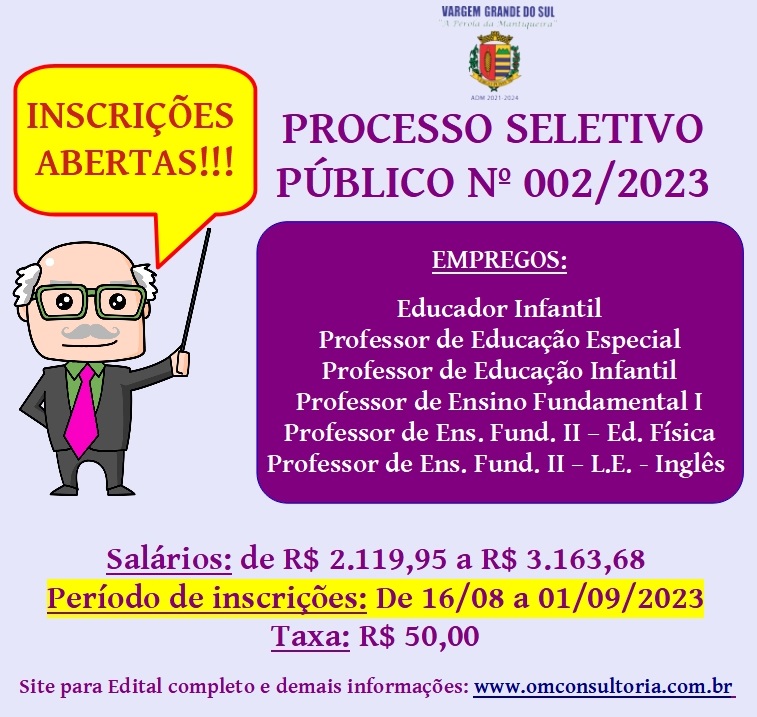 ÚLTIMOS DIAS PARA INSCRIÇÕES NO PROCESSO SELETIVO DO MAGISTÉRIO MUNICIPAL
