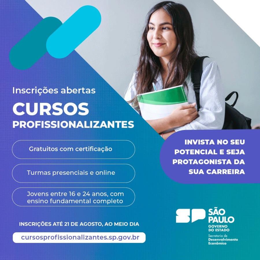 ABERTA AS INSCRIÇÕES PARA OS CURSOS GRATUITOS PROFISSIONALIZANTES VOLTADOS PARA JOVENS DE 16 A 24 ANOS
