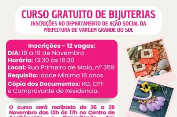PREFEITURA OFERECE CURSO GRATUITO DE BIJUTERIAS