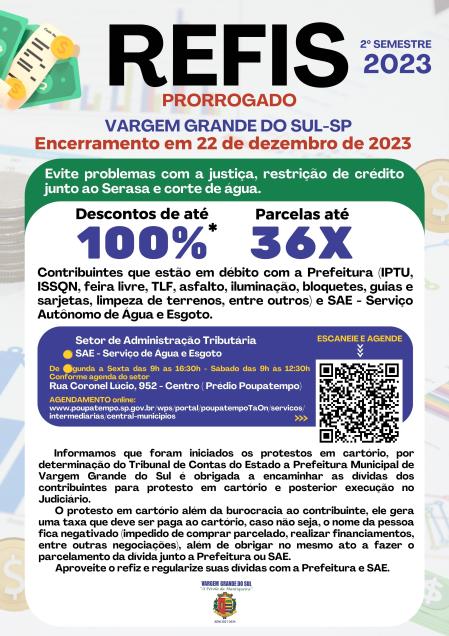 REFIS FOI PRORROGADO ATÉ O DIA 22 DE DEZEMBRO