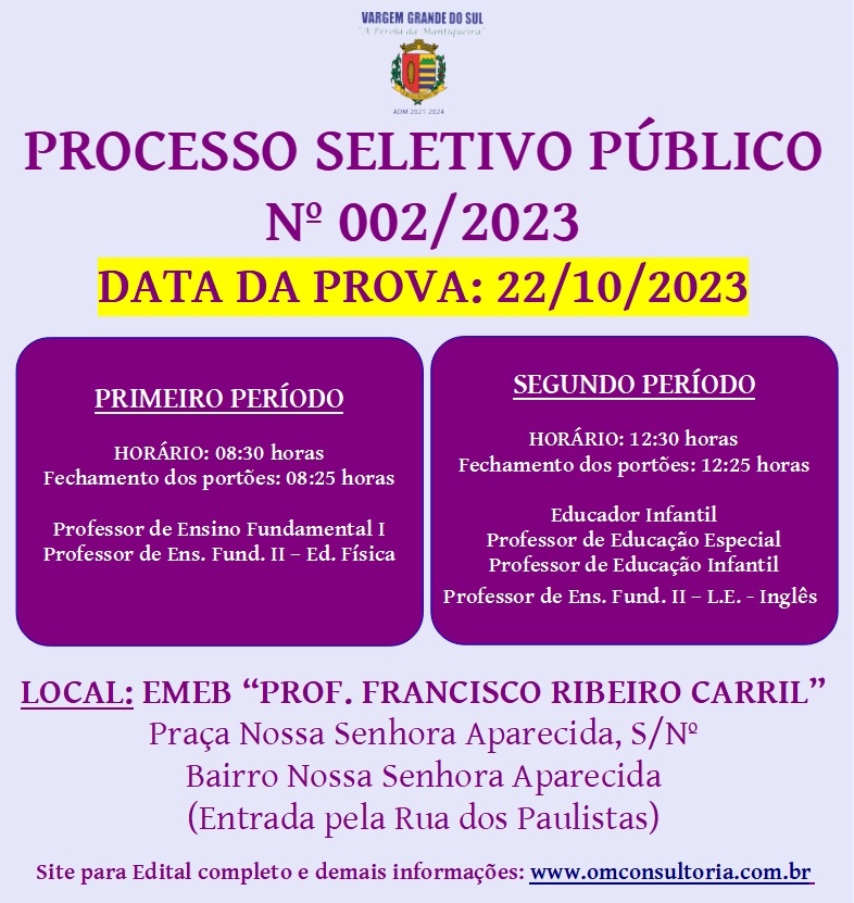 O LOCAL PARA AS PROVAS OBJETIVAS DO PROCESSO SELETIVO Nº 002/2023 FOI DIVULGADO