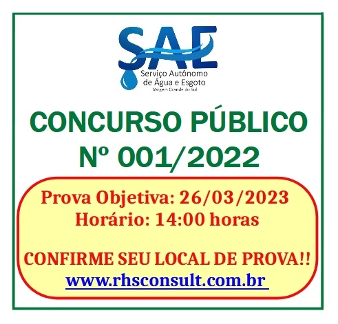 AS PROVAS OBJETIVAS DO CONCURSO PÚBLICO Nº 001/2022 DO SAE SERÃO NO PRÓXIMO DOMINGO