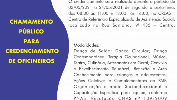 OFICINEIROS PODEM REALIZAR CREDENCIAMENTO PARA PRESTAÇÃO DE SERVIÇOS AO DEPARTAMENTO DE AÇÃO SOCIAL