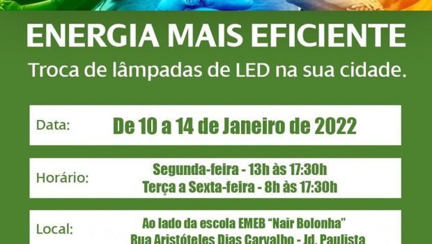 ELEKTRO IRÁ REALIZAR TROCA DE LÂMPADASNO JD. PAULISTA ATÉ SEXTA-FEIRA, DIA 14