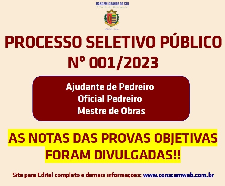 AS NOTAS DAS PROVAS DO PROCESSO SELETIVO PARA PEDREIROS FORAM DIVULGADAS