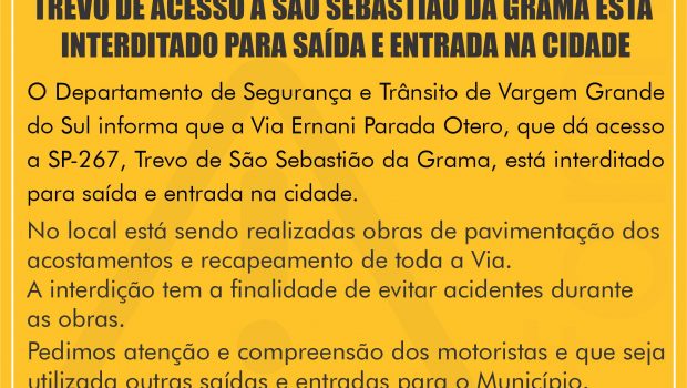 VIA DE ACESSO  ERNANI PARADA OTERO ESTÁ EM OBRAS