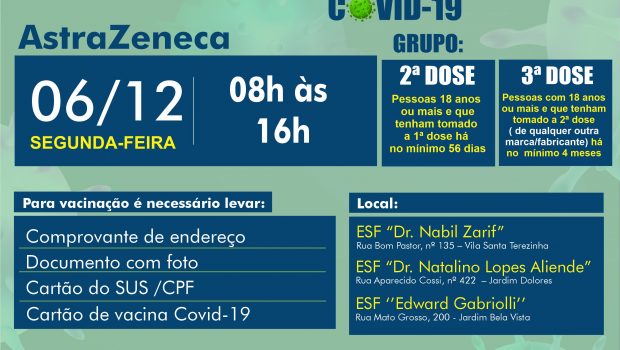 VACINAÇÃO 2ª E 3ª DOSE ASTRAZENECA