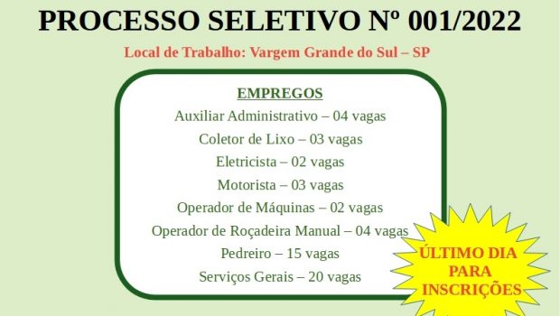 ÚLTIMO DIA PARA AS INSCRIÇÕES DO PROCESSO SELETIVO DA CEMMIL