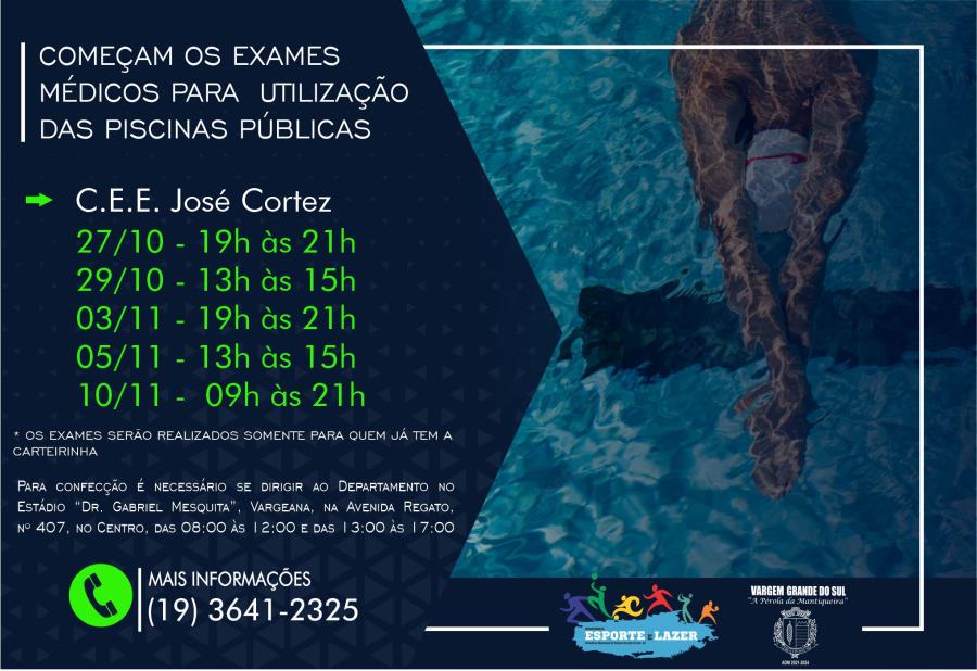 EXAMES MÉDICOS PARA UTILIZAÇÃO DAS PISCINAS PÚBLICAS