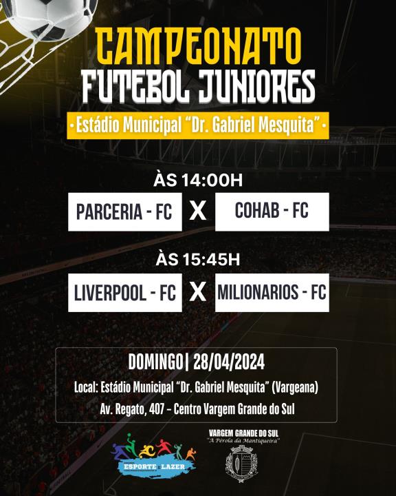 VEM AÍ O CAMPEONATO DE FUTEBOL JUNIORES 2024