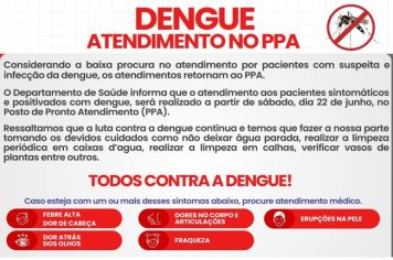 ATENDIMENTOS A CASOS DE DENGUE VOLTAM A ACONTECER NO PPA